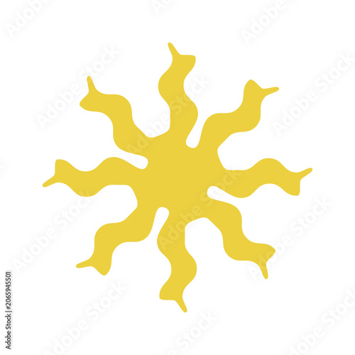 Groovy yellow sun with wavy ray icon