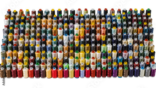 Принти на полотні Isolated neat rows of vibrant colorful sewing thread spools for textile and craf