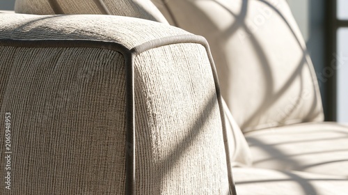 Elegant Textured Cream Sofa Corner with Gray Piping Detail in Soft Fabric