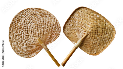 Quadro su tela Isolated two traditional natural woven bamboo hand fans, essential for staying c