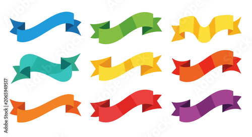 Collection of colorful simple ribbon banners for labels.