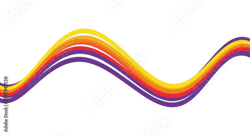 Smooth multi-colored wave line on white background design element.