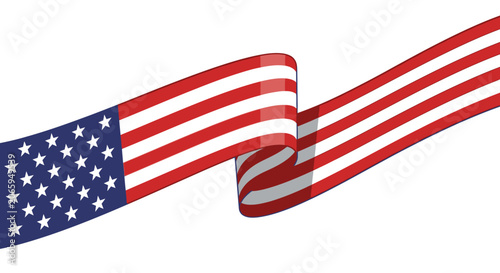 Waving US flag banner isolated on white background.