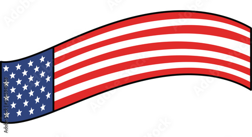 Stylized American flag wave with thick black outline.