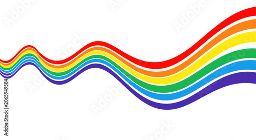 Slim rainbow ribbon wave abstract graphic element.