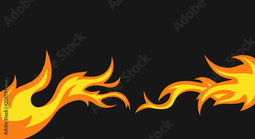 Cartoon fire flames flickering on black background.