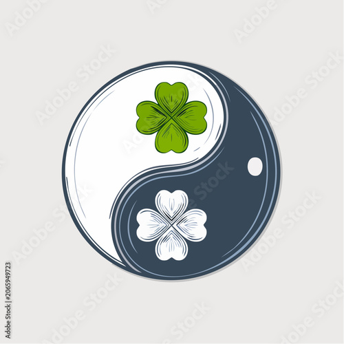 Yin Yang Symbol with Four Leaf Clovers
