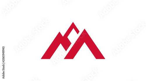 A minimalist red mountain logo graphic featuring sharp geometric peaks created with bold lines on a clean white flat background