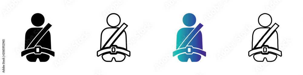 Naklejka premium Set of four icons depicting a person wearing a seatbelt for safety