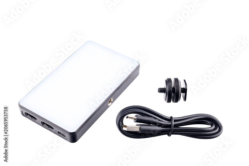 Obraz na plátne video light with cable and mount on white background