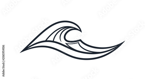 Stylized Ocean Wave Line Art on Isolated White Background