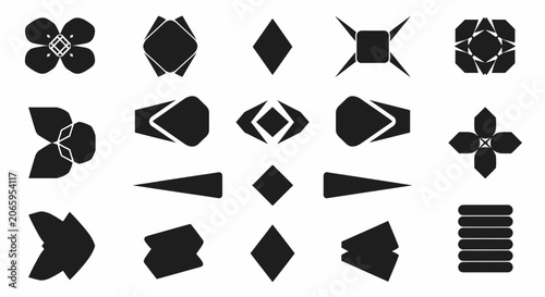 Abstract Black Geometric and Arrow Shapes Set for Modern Design Elements on Isolated White Background