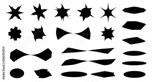 Abstract Black Spiky and Elongated Shapes Set for Dynamic Graphic Design on Isolated White Background