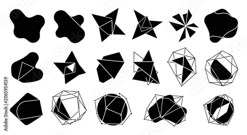Abstract Black Geometric and Organic Shapes Set for Modern Graphic Design on Isolated White Background