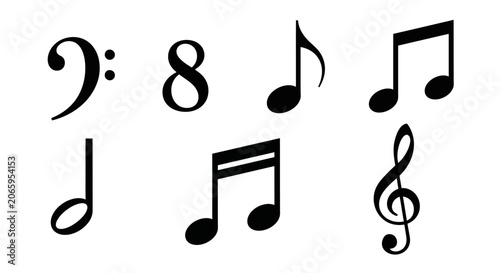 Foto Musical Notes and Symbols Collection: Bass Clef, Treble Clef, Eighth Notes, Sixt