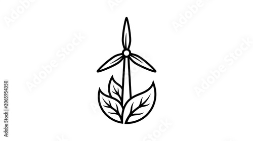 Green energy wind turbine ecology sustainability vector icon isolated on white background.