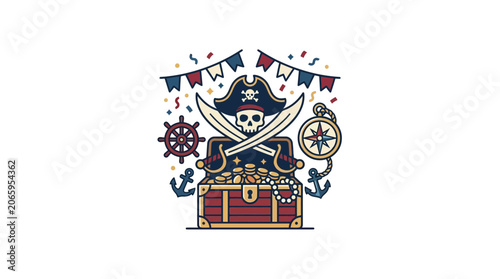 Pirate Treasure Chest Illustration with Skull and Swords