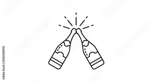 Bild auf Leinwand Two champagne bottles clinking in a toast with sparkling effervescence, symbolizing celebration and festive occasions on an isolated white background