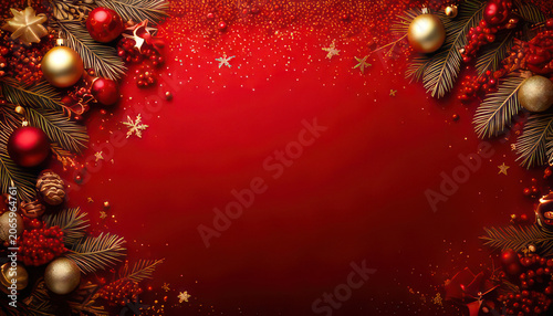 Christmas Decoration on Red Background