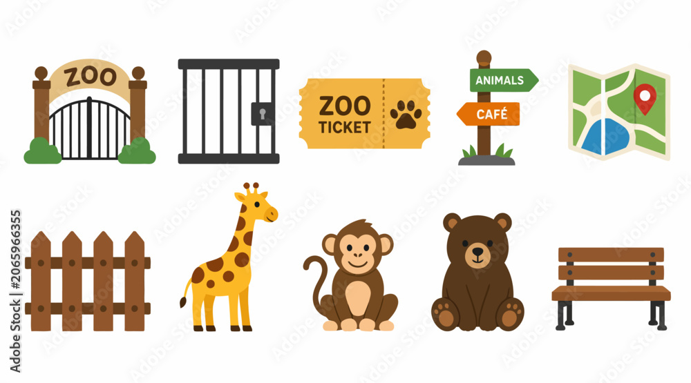 Obraz premium Colorful zoo and animal icons set for design.