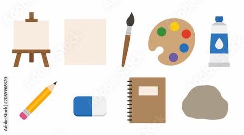 Colorful art supplies and creative tools illustration.