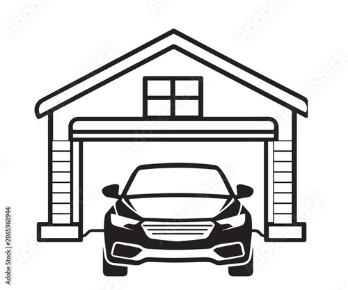 Car parked in a modern garage with open door