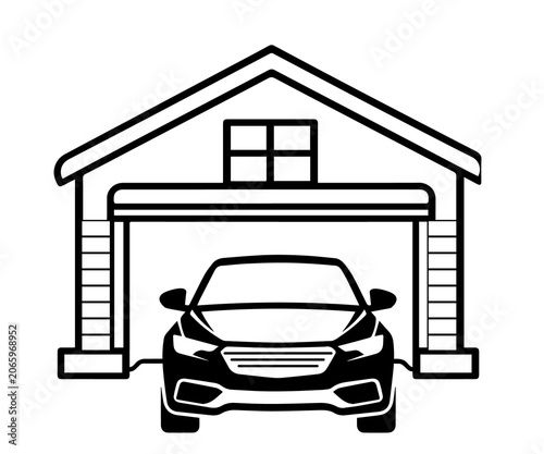 фотографія Car parked in a modern garage with open door