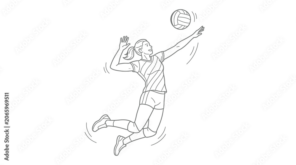 Fototapeta premium Volleyball Player Jumping to Spike Ball - Line Drawing