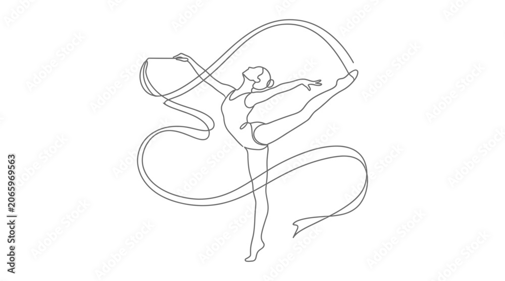 Obraz premium Rhythmic Gymnastics Dancer with Flowing Ribbon - Continuous Line Art