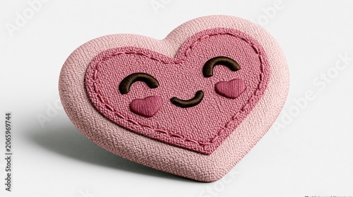 Cheerful Cartoon Heart Badge with Stitched Fabric Detail - Vibrant and Playful Design for Creative Projects