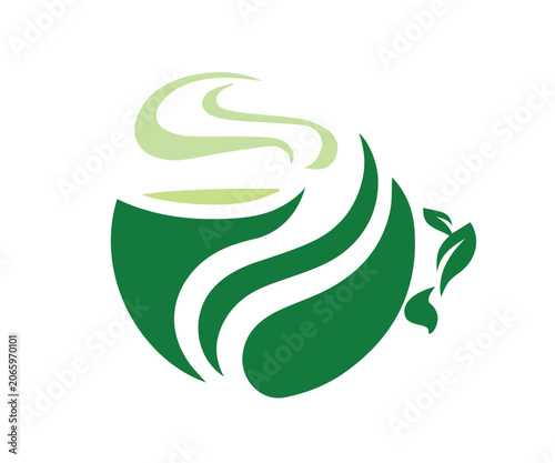 Tea cup icons with steam swirls for tea menu restaurant branding or morning breakfast beverage.