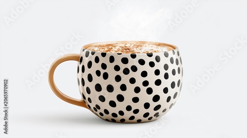 Cozy Coffee Mug with Polka Dots and Cinnamon Steam Rising