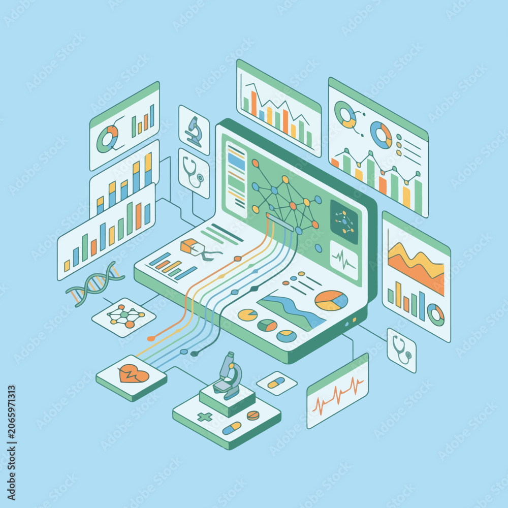 Fototapeta premium A digital interface displays complex medical data and research charts
