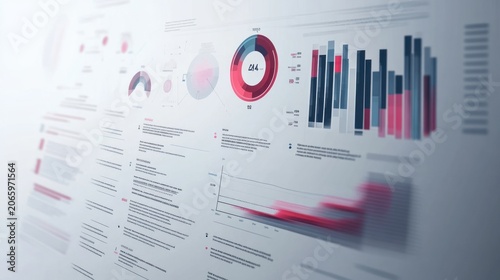 Data visualization dashboard with various charts and graphs.  Detailed information and metrics are presented on multiple panels