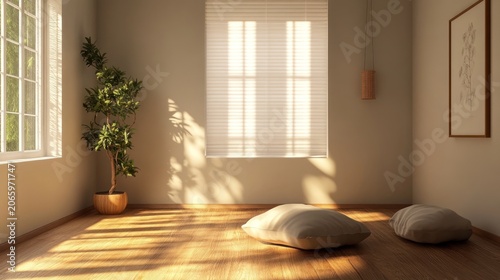 Calm, sun-drenched room with minimalist aesthetic