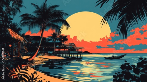 Tropical Sunset Beach Scene