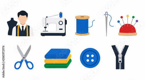 Foto Flat Design Icons of Tailoring and Sewing Tools.