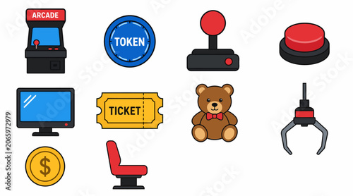 Slika na platnu Colorful arcade and gaming icons collection.