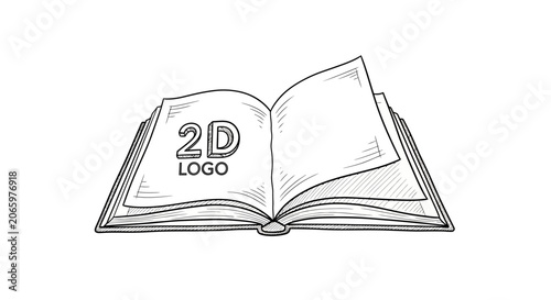 An open book with 2D logo.