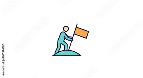 A person standing on a hill with a flag.