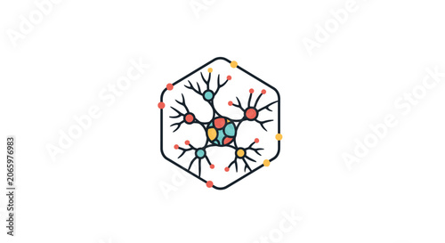 Colorful hexagonal network diagram illustration.