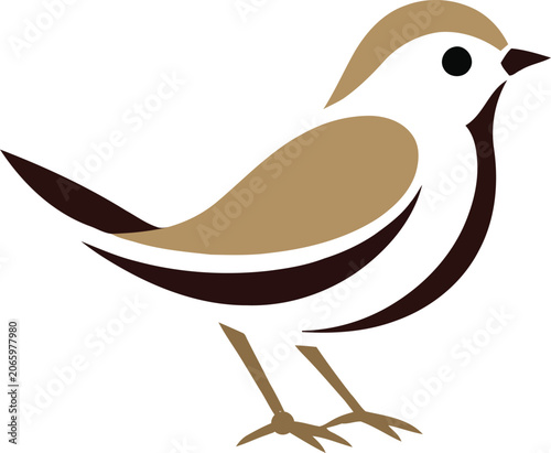 Simple and elegant sparrow bird illustration created with clean vector shapes and natural earth-tone colors.