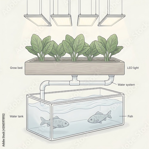Aquaponics System Showing Plants Growing Above Fish Water Tank