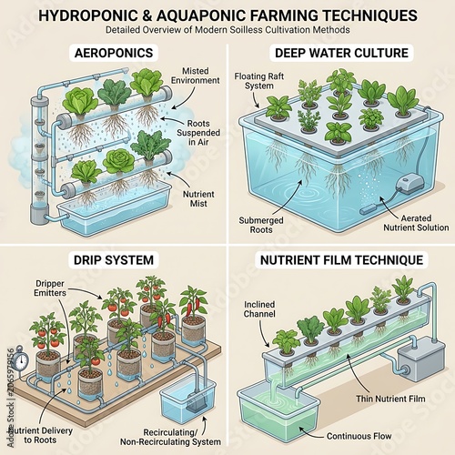 Illustrated Guide to Modern Hydroponic and Aquaponic Farming Techniques Explained
