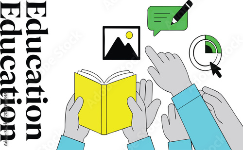 Minimalist Flat Vector Illustration of Hands Engaged in Learning and Education