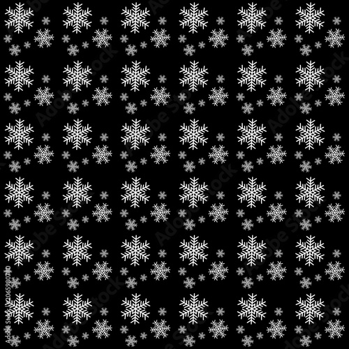 Seamless White Snowflake Pattern on black Background