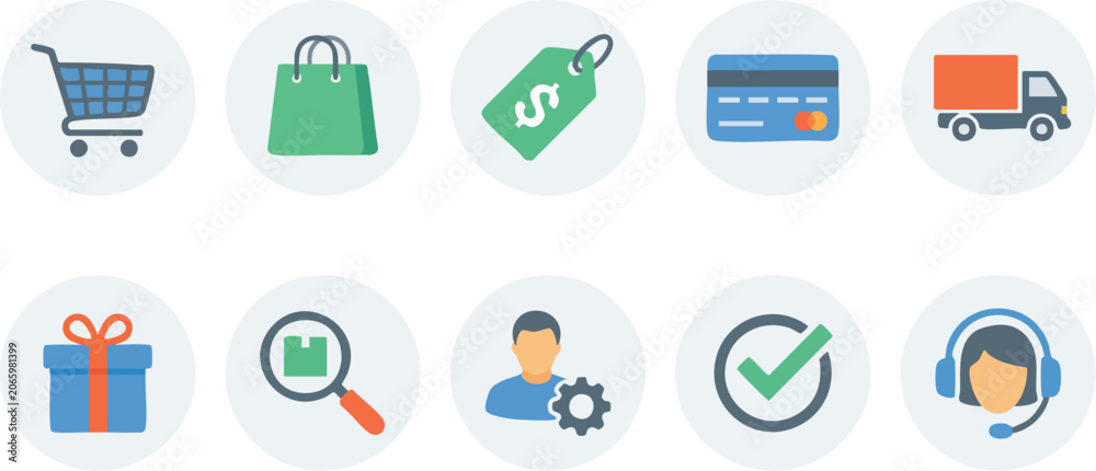 Fototapeta premium Flat icons for e-commerce and online shopping services