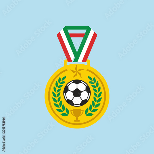 Gold soccer medal with a red, white and green ribbon