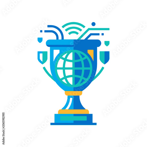 A digital trophy icon representing global network security success