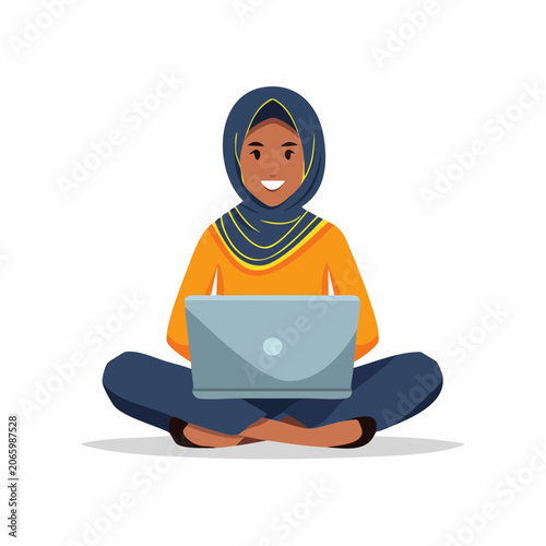Woman in Hijab Working on Laptop